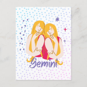 Modern Gemini Twillingars Zodiac Vykort