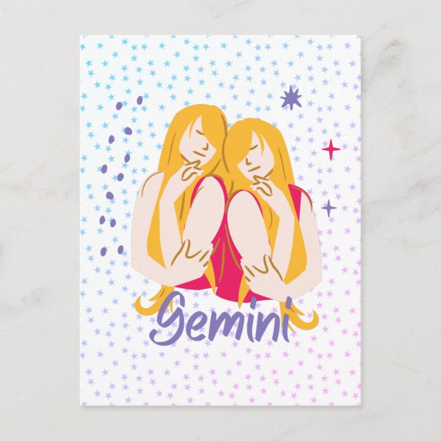 Modern Gemini Twillingars Zodiac Vykort (Framsida)