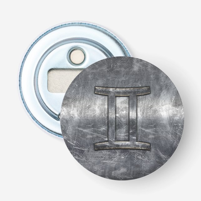 Modern Gemini Zodiac Sign Grunge Distress Stil Flasköppnare (Framsidan)