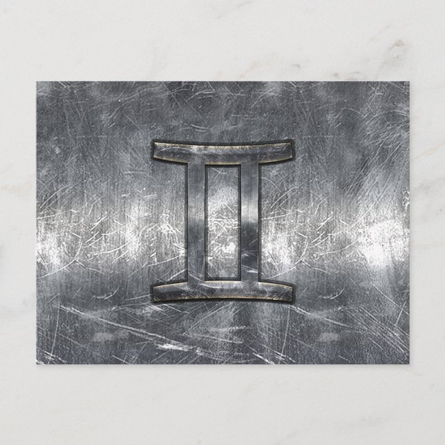 Modern Gemini Zodiac Sign Grunge Distress Stil Vykort (Framsida)