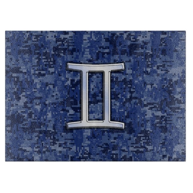 Modern Gemini Zodiac Sign Navy Blue Digital Camo (Framsidan)
