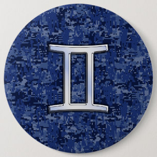Modern Gemini Zodiac Sign Navy Blue Digital Camo Knapp