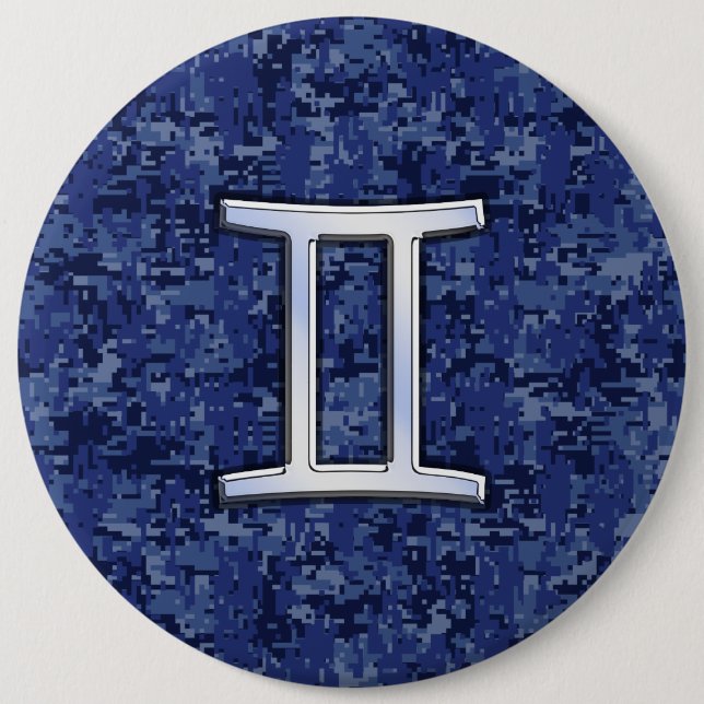 Modern Gemini Zodiac Sign Navy Blue Digital Camo Knapp (Framsida)