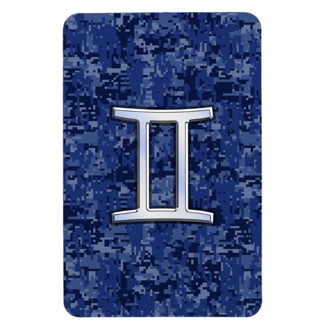 Modern Gemini Zodiac Sign Navy Blue Digital Camo Magnet (Vertikal)