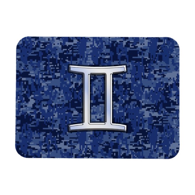 Modern Gemini Zodiac Sign Navy Blue Digital Camo Magnet (Horisontell)