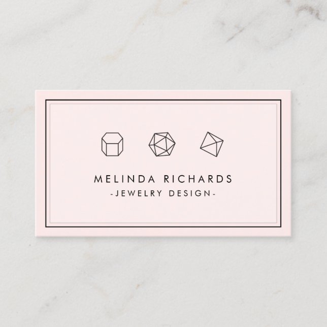 Modern Gemstone Trio Logotyp Jewelry Designer Rosa Visitkort (Framsida)