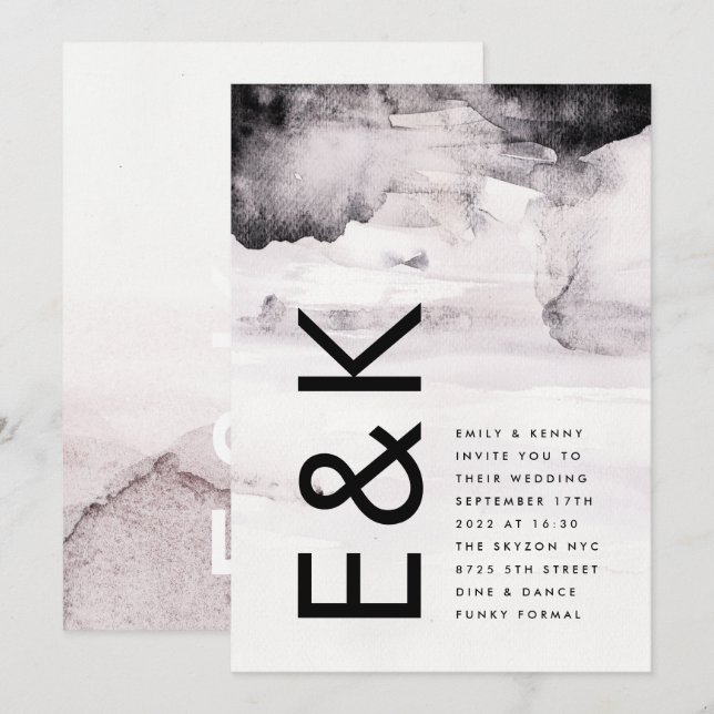 Modern gender Neutral Black Bläck Bröllop Inbjudningar (Fram/baksida)