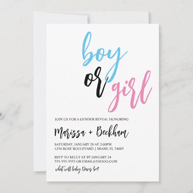 Modern Gender Reveal-inbjudan Inbjudningar (Framsida)