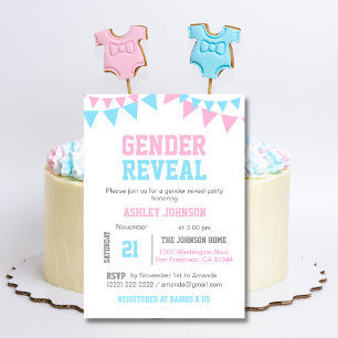 Modern GENDER REVEAL Rosa Blue Baby Shower Inbjudningar