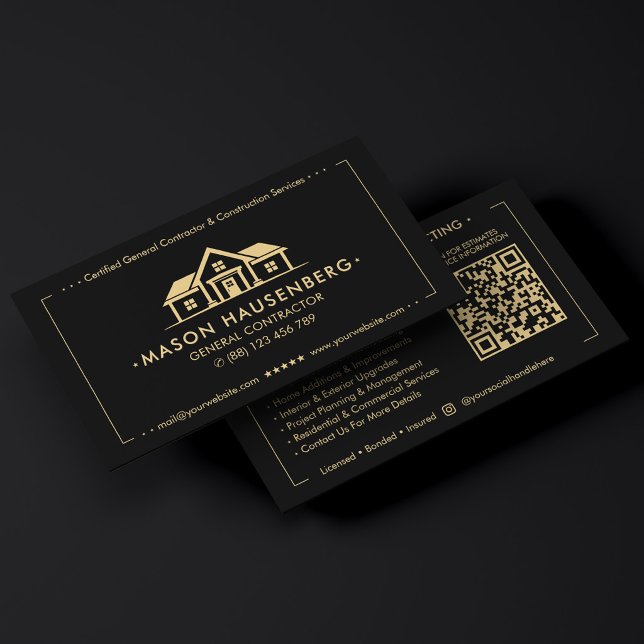 Modern Generalentreprenör Svart Visitkort (Modern General Contracting Contractor Black Business Card
)