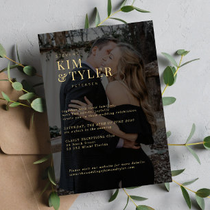 Modern genomskinlig fotoövertäckning av guld bröll inbjudningar