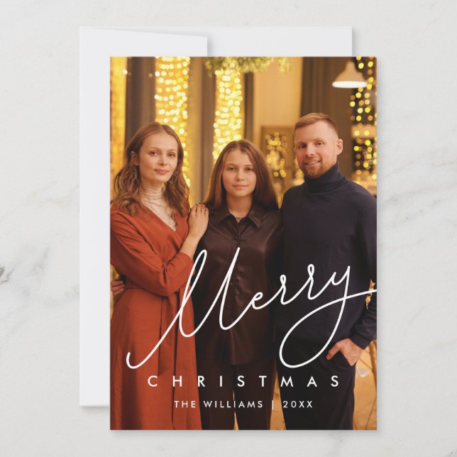 Modern Gentle Script, God Jul Familjefoto Julkort (Framsida)