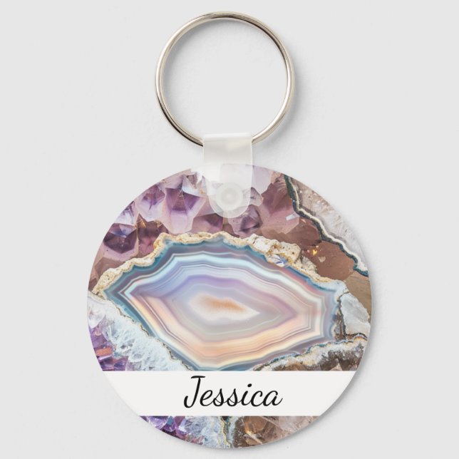 Modern Geode Crystal | Crystal Keychain Nyckelring (Framsida)