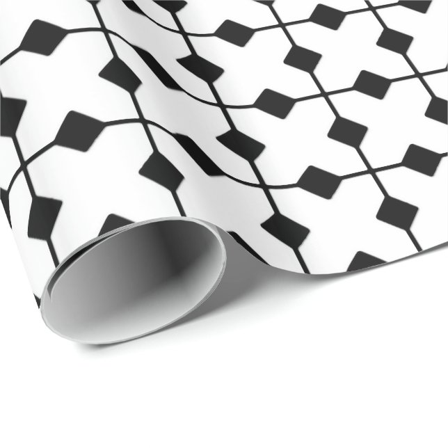 Modern geometri, diamanter - vit och svart presentpapper (Rullad Hörn)