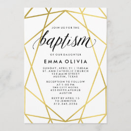 Modern geometri för vit baptism | Faux Guld look Inbjudningar