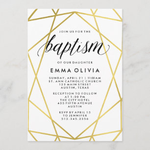 Modern geometri för vit baptism Faux Guld look Inbjudningar