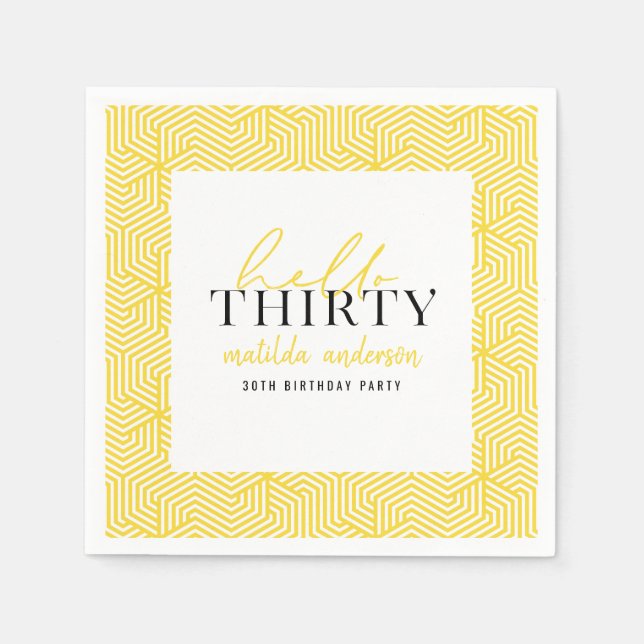 Modern geometri och manus 30års födelsedag party pappersservett (Framsidan)