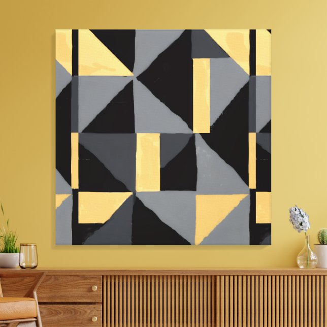Modern Geometric Abstract Canvas | Luxury Black,  (Insitu (Vardagsrum))