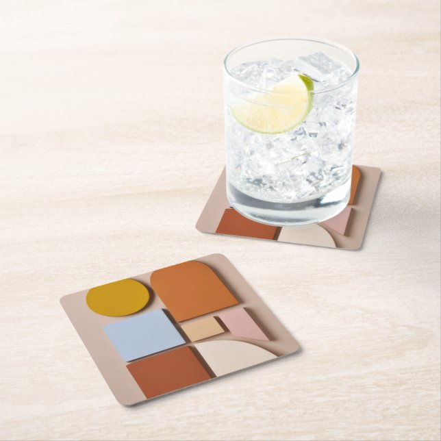 Modern Geometric Abstract Coaster Warm Tones Underlägg Papper Kvadrat (Insitu)