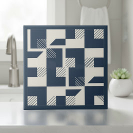 Modern Geometric Abstract Pat#3 Navy ID1192 Kakelplatta
