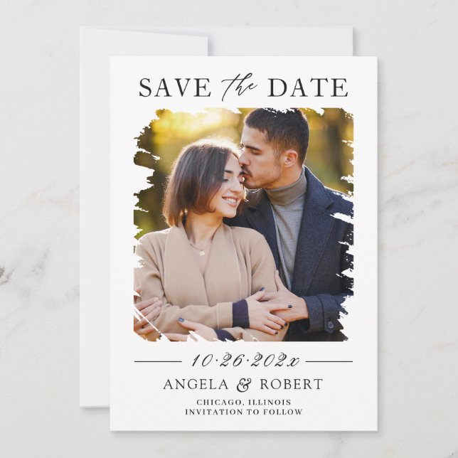 Modern Geometric Abstrakt Push Stroke Photo Ram Spara Datumet (Framsida)