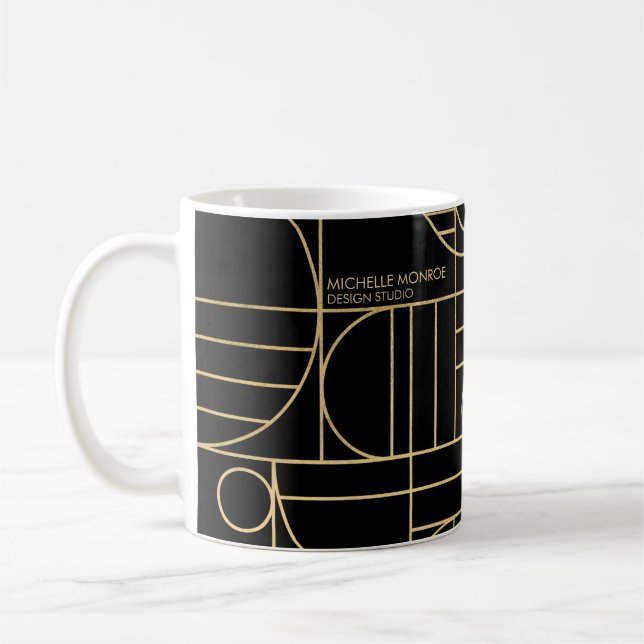 Modern Geometric Art Deco Faux Guld/Black Kaffemugg (Vänster)