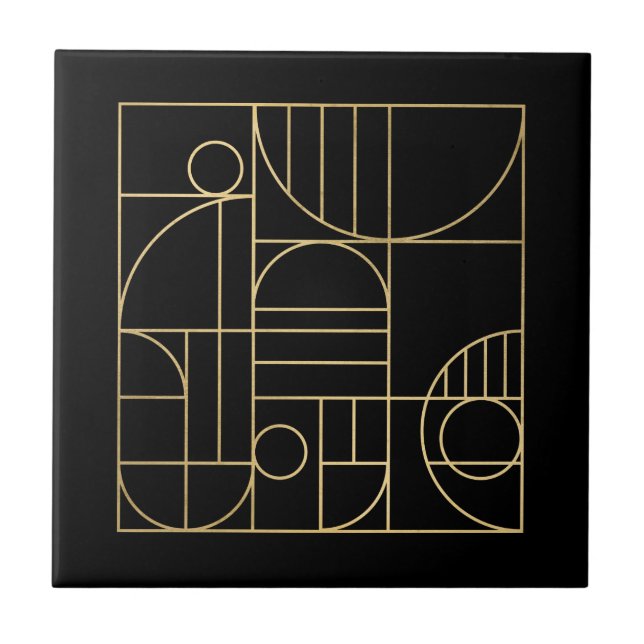 Modern Geometric Art Deco Faux Guld/Black Kakelplatta (Framsidan)