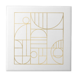 Modern Geometric Art Deco Faux Guld/White Designer Kakelplatta