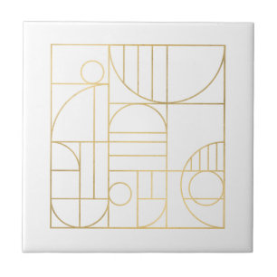 Modern Geometric Art Deco Faux Guld/White Designer Kakelplatta