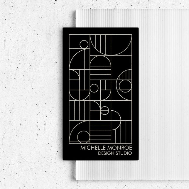 Modern Geometric Art Deco Grått/Black Designer Visitkort (Skapare uppladdad)