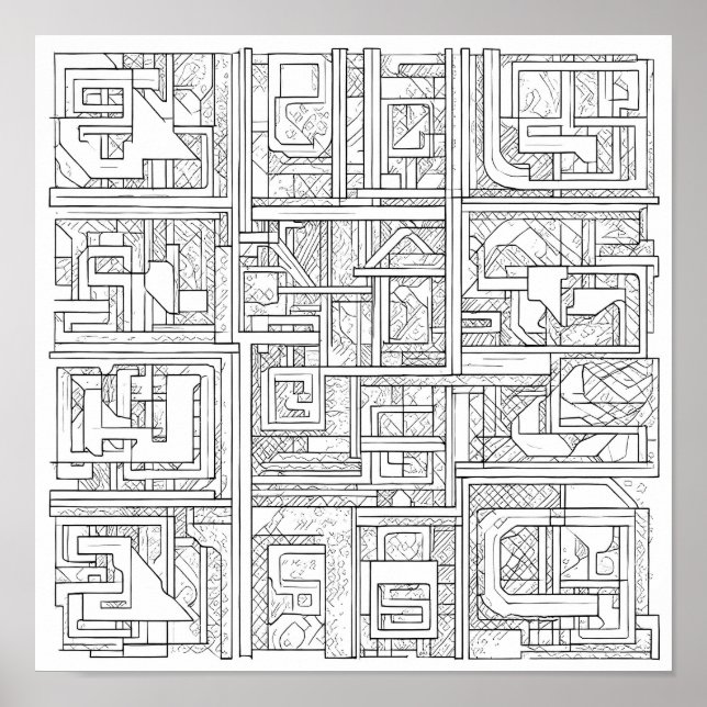 Modern Geometric Art: Digital Block Pattern Poster (Framsidan)