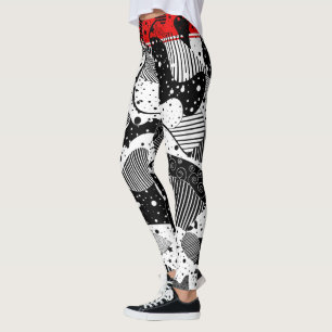 Modern Geometric Art, svart vit och röd Abstrakt Leggings