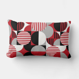 Modern Geometric Bauhaus, Black, Red, Grått Lumbarkudde