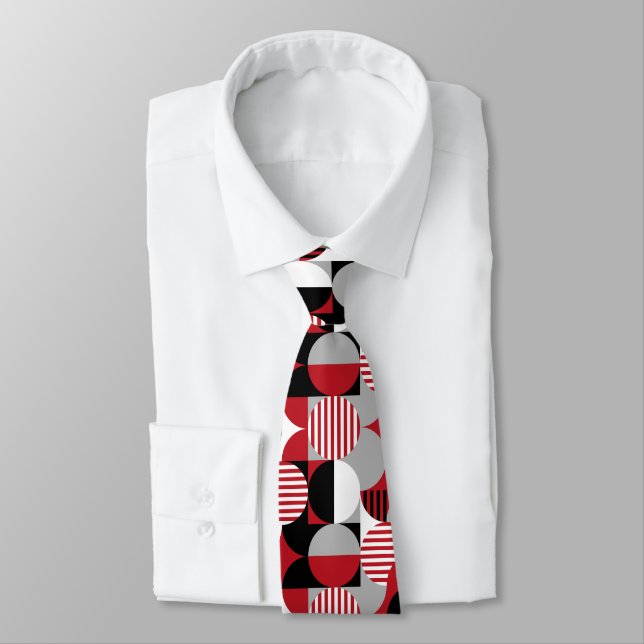 Modern Geometric Bauhaus, Black Red Grått Slips (Bunden)