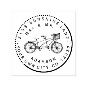 Modern Geometric Bicycle Monogram Bröllop Självfärgande Stämpel