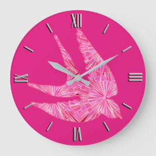 Modern Geometric Bird, Fuchsia och Ljus rosa Stor Klocka