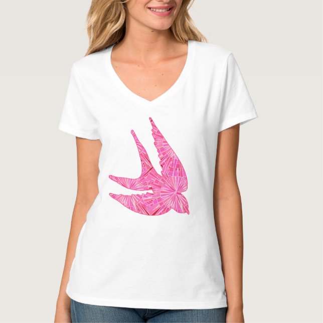 Modern Geometric Bird, Fuchsia och Ljus rosa T Shirt (Framsida)