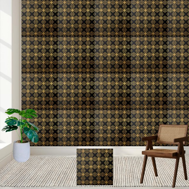 Modern Geometric Black and Guld Tile Kakelplatta (Modern Geometric Black and Gold Tile)