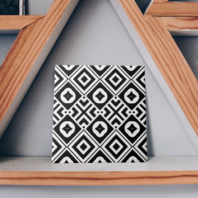 Modern Geometric Black and White Mosaic Mönster Kakelplatta (Skapare uppladdad)