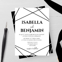 Modern Geometric Black and White Wedding Inbjudningar