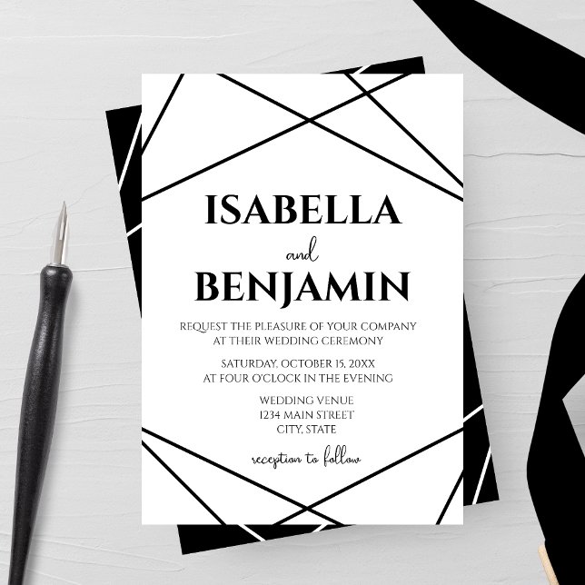 Modern Geometric Black and White Wedding Inbjudningar (Skapare uppladdad)