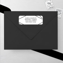 Modern Geometric Black and White Wedding Returadress Etikett