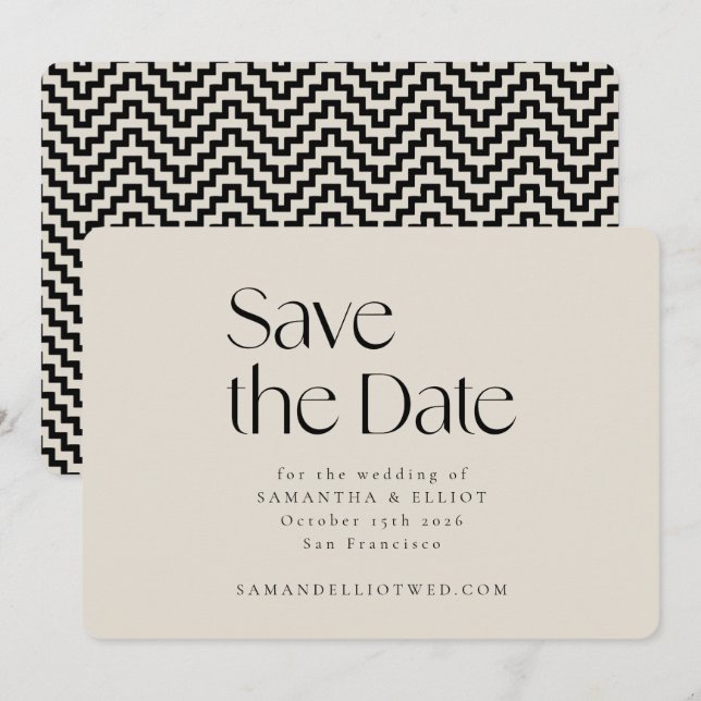 Modern Geometric Black Ecru med modern Elegant i m Spara Datumet (Fram/baksida)