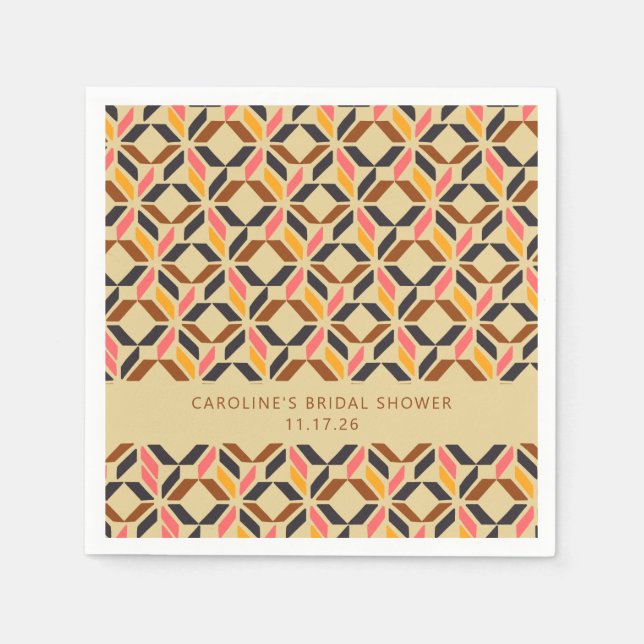 Modern Geometric Black Gult Anpassningsbar Möhippa Pappersservett (Framsidan)