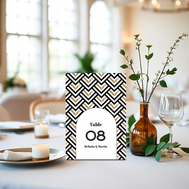 Modern Geometric Black och Guld Bordsnummer (Modern Geometric Black and Gold Table Number)