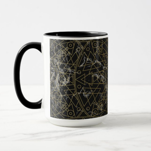 Modern Geometric Black och Guld Mandala Mugg (Vänster)