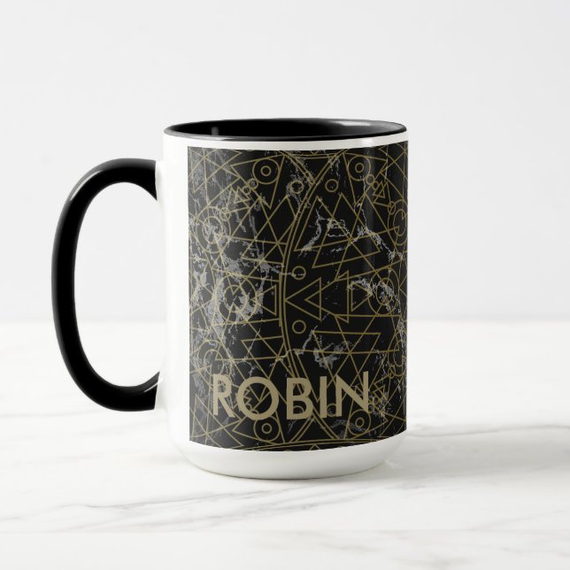 Modern Geometric Black och Guld Mandala Mugg (Vänster)