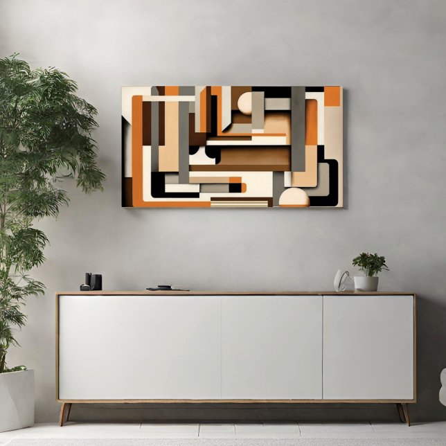 Modern Geometric Black, Taupe och Orange i mitten  Canvastryck (Printed Canvas Art Mid Century Modern Geometric in Orange Taupe and Black Modern Minimalist)