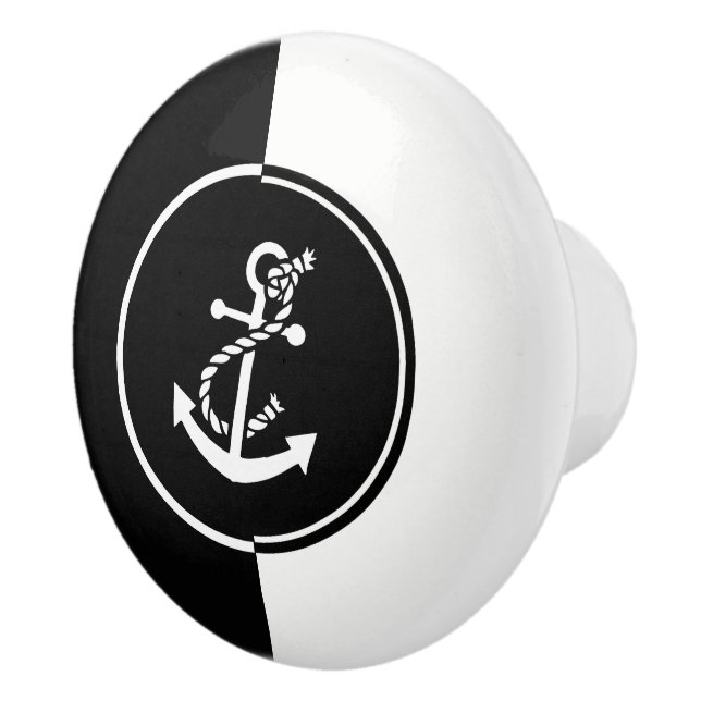Modern Geometric Black & White Nautical Anchor Knopp (Höger)