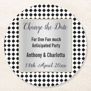 MODERN GEOMETRIC BLACK WHITE SILVER CHANGE DATUM UNDERLÄGG PAPPER RUND